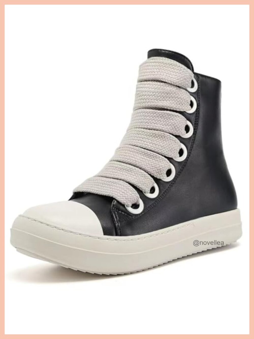 Women's High Top Sneakers Lace Up PU Leather Shoes Thick Soles